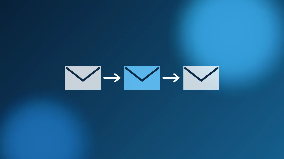 Row of envelope shapes connected in an automated lifecycle sequence